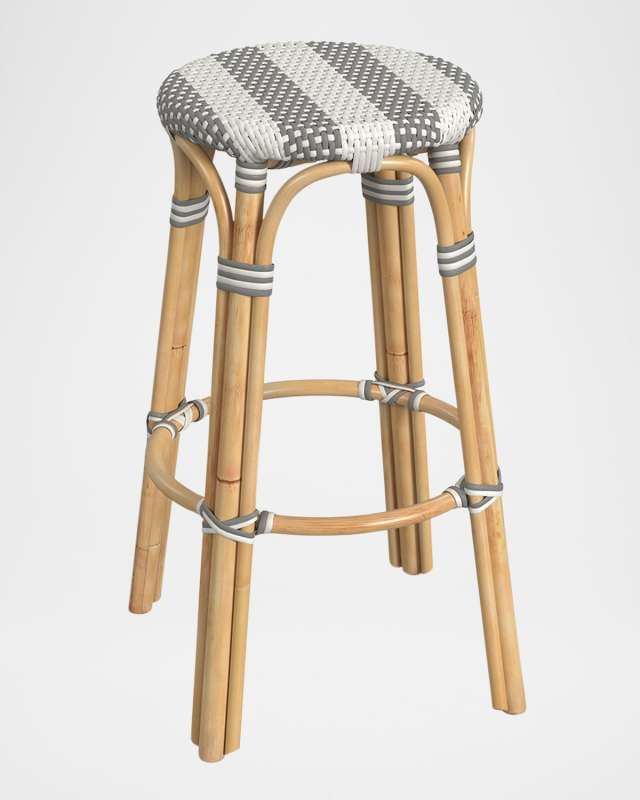 Tobias 30" Rattan Bar Stool, Gray/White Stripe